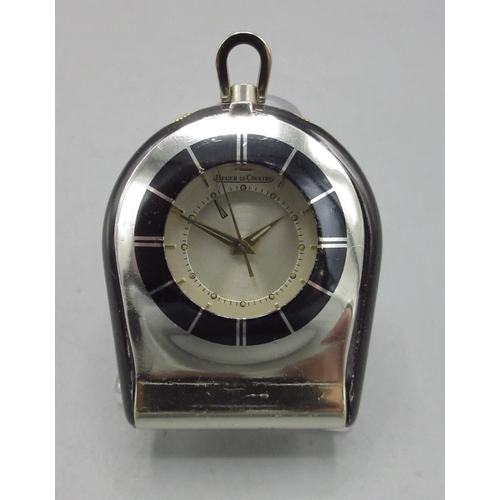 1055 - Jaeger-LeCoultre Memovox gold plated and painted alarm travel fob watch, signed silvered dial, Arabi... 