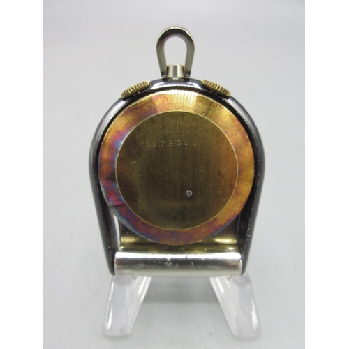 1055 - Jaeger-LeCoultre Memovox gold plated and painted alarm travel fob watch, signed silvered dial, Arabi... 