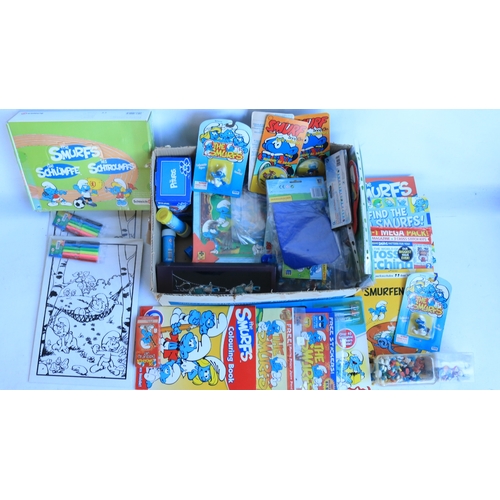 522 - Smurf collection to include soft toys, playing cards, top trumps, 3D View Master, masks, activity bo... 