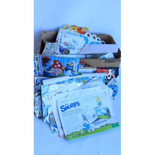 523 - Smurf collection to include soft toys, activity books, figures (including diecast Ertl), cardboard c... 