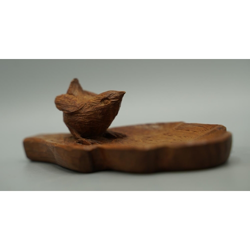 1544 - Bob Wrenman Hunter of Thirsk- an oak leaf shaped pin dish, carved with signature wren, W12cm