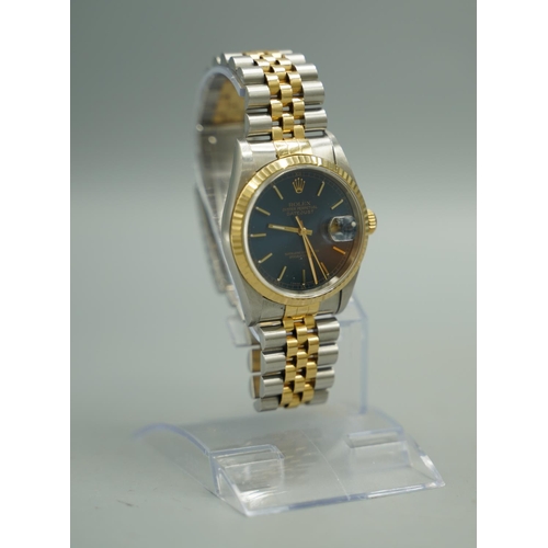 1039 - Rolex Oyster Perpetual Datejust stainless steel and gold automatic wristwatch with date on matching ... 