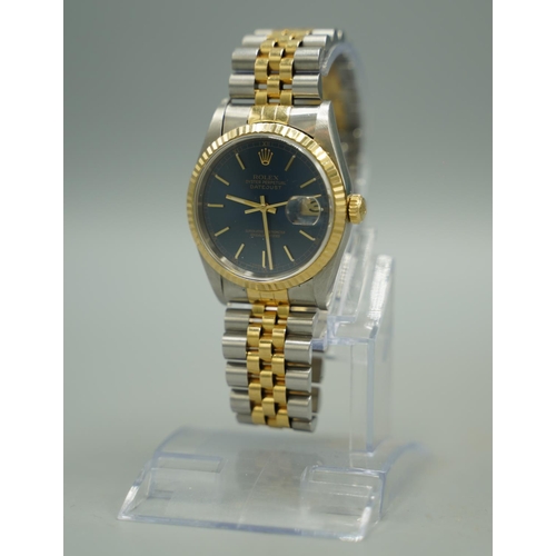 1039 - Rolex Oyster Perpetual Datejust stainless steel and gold automatic wristwatch with date on matching ... 