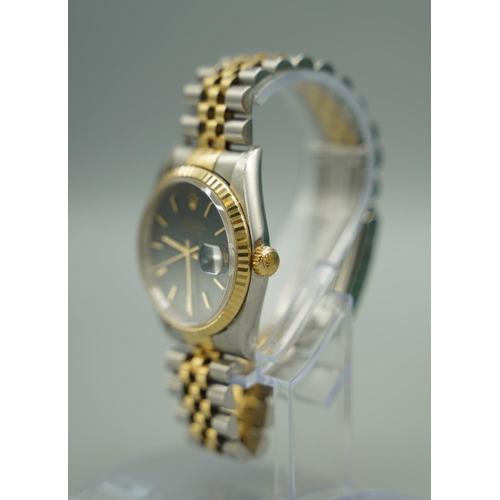 1039 - Rolex Oyster Perpetual Datejust stainless steel and gold automatic wristwatch with date on matching ... 