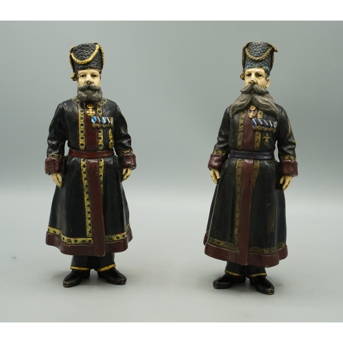 1225 - FABERGE MANNER BRONZE COSSACKS, a pair, Pustynnikov chamber Cossack 1894, Kudinov chamber Cossack si... 