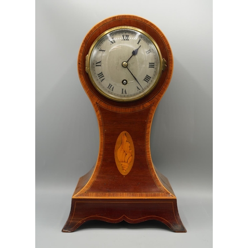 1400 - Early 20th century French mahogany balloon mantle timepiece, satinwood inlaid case with boxwood and ... 