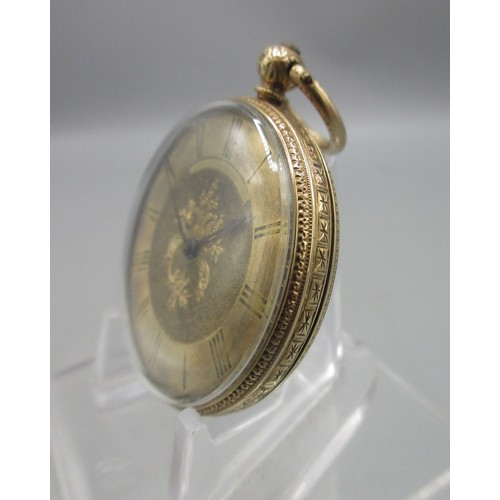 1052 - Cobjas & Fils, Geneve, 18ct gold key wound fob watch, signed engraved gold tone dial with Roman chap... 