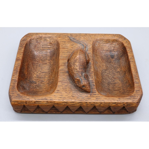 1458 - Robert Mouseman Thompson of Kilburn - an oak rectangular double pin tray, with dog tooth carved deta...