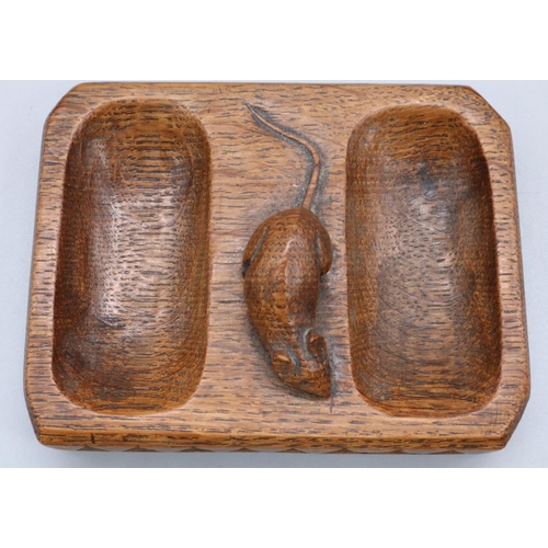 1458 - Robert Mouseman Thompson of Kilburn - an oak rectangular double pin tray, with dog tooth carved deta... 