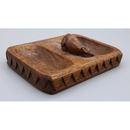 1458 - Robert Mouseman Thompson of Kilburn - an oak rectangular double pin tray, with dog tooth carved deta... 