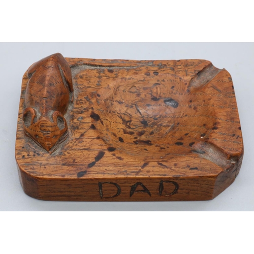 1469 - Robert Mouseman Thompson of Kilburn - an oak rectangular ash tray, carved 'To Dad From Eric 1947' an... 