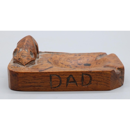 1469 - Robert Mouseman Thompson of Kilburn - an oak rectangular ash tray, carved 'To Dad From Eric 1947' an... 