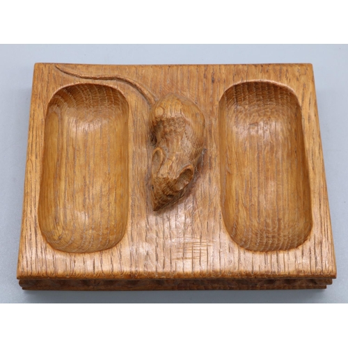 1463 - Robert Mouseman Thompson of Kilburn - an oak rectangular double pin tray, with carved detail and sig... 