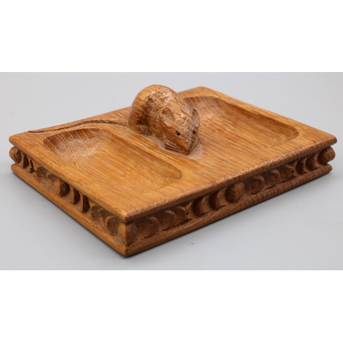 1463 - Robert Mouseman Thompson of Kilburn - an oak rectangular double pin tray, with carved detail and sig... 