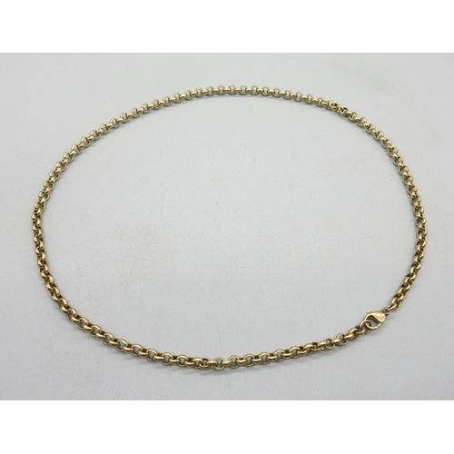 1013 - 9ct yellow gold belcher chain necklace, stamped 375, L52cm, 29.34g