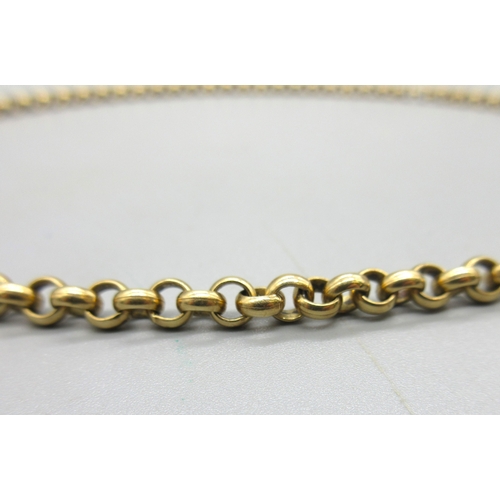 1013 - 9ct yellow gold belcher chain necklace, stamped 375, L52cm, 29.34g