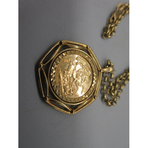 1006 - ER.II 2000 sovereign in ornate 9ct yellow gold mount, on 9ct yellow gold belcher chain, both stamped... 