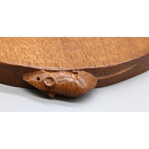 1461 - Robert Mouseman Thompson of Kilburn - adzed oak kidney shaped tray with two signature mouse carved h... 