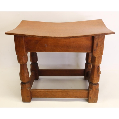 1449 - Robert Mouseman Thompson of Kilburn - an oak joint type stool, the dished adzed rectangular nailed t... 