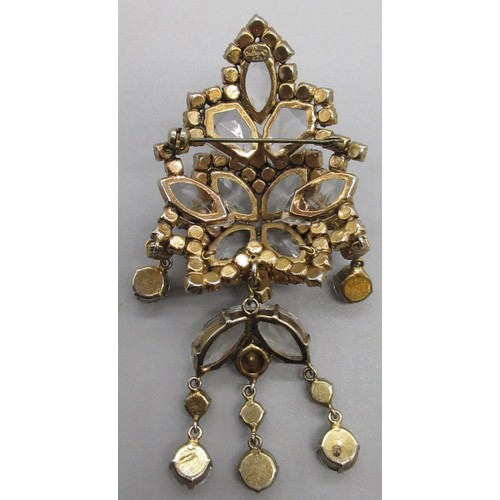 1021 - Dior brooch of cut glass brilliants and faceted paste stones in a gilt metal setting, stamped 'Chr.D... 