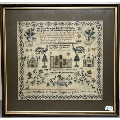 1416 - William IV pictorial needlework sampler, by Anne Stratford of Ingleton, 10 years old, dated 14th Nov... 