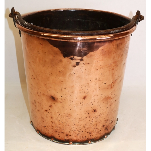 1234 - Large Victorian cylindrical copper bucket with brass plaque for R.W. Andrews & Co. Brewers Engineers... 