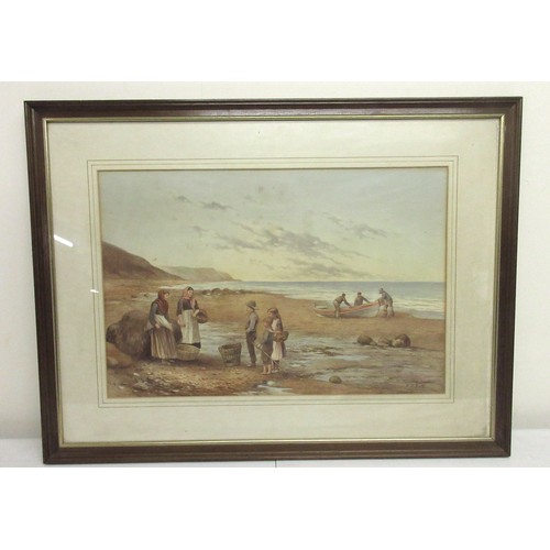 1335 - Kate E Booth (British fl.1850-1898); 'Shore Near Runswick, Yorkshire' watercolour, signed and titled... 