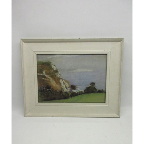 1352 - Cliff Edwards (Yorkshire 20th century); Extensive Coastal landscape, cliffs beyond, pastel, unsigned... 