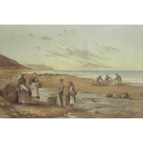 1335 - Kate E Booth (British fl.1850-1898); 'Shore Near Runswick, Yorkshire' watercolour, signed and titled... 