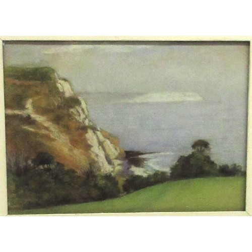 1352 - Cliff Edwards (Yorkshire 20th century); Extensive Coastal landscape, cliffs beyond, pastel, unsigned... 