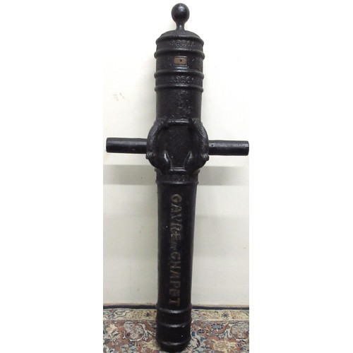 1366 - Reproduction heavy cast iron cannon barrel in the style of a 18th century French barrel - inscribed ... 