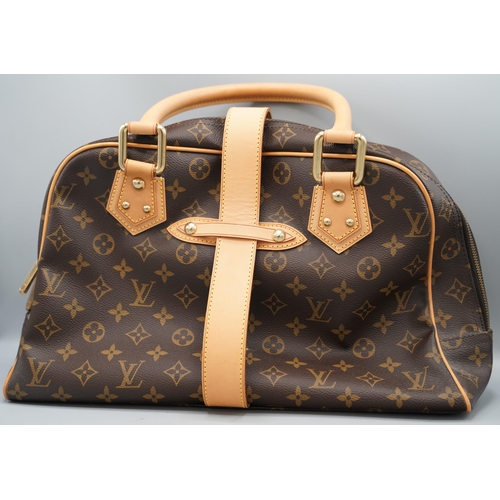 1423 - Louis Vuitton 'Manhattan' handbag in brown monogram canvas with tan leather trim, gold coloured hard... 