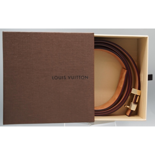 1427 - Louis Vuitton 30mm brown leather belt with LV gold coloured hardware buckle, size 95/38, serial numb... 