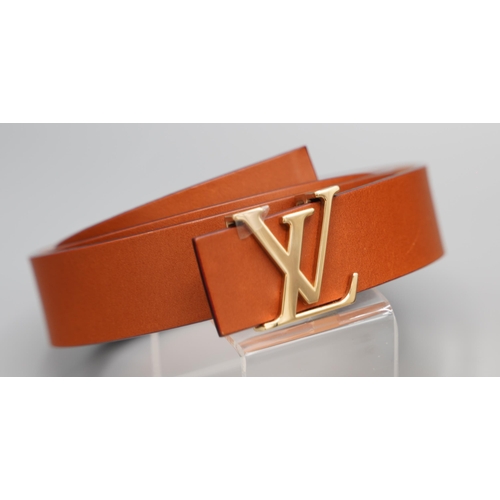 1427 - Louis Vuitton 30mm brown leather belt with LV gold coloured hardware buckle, size 95/38, serial numb... 