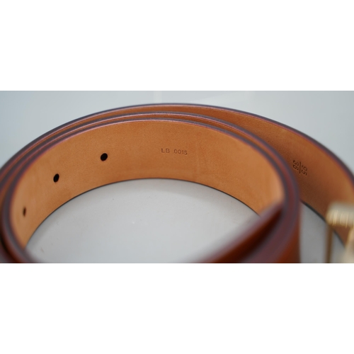 1427 - Louis Vuitton 30mm brown leather belt with LV gold coloured hardware buckle, size 95/38, serial numb... 