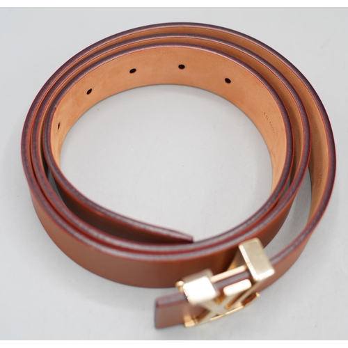 1427 - Louis Vuitton 30mm brown leather belt with LV gold coloured hardware buckle, size 95/38, serial numb... 