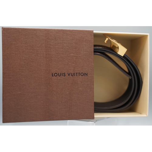 1428 - Louis Vuitton 30mm belt in brown check canvas with gold coloured square buckle with engraved brandin... 