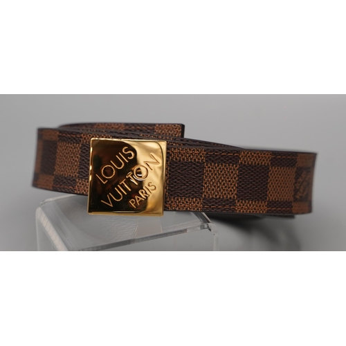 1428 - Louis Vuitton 30mm belt in brown check canvas with gold coloured square buckle with engraved brandin... 