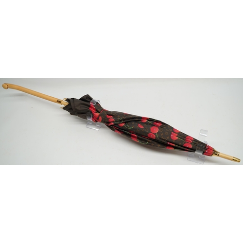 1429 - Louis Vuitton X Takashi Murakami cherry monogram umbrella with leather handle and gold coloured hard... 