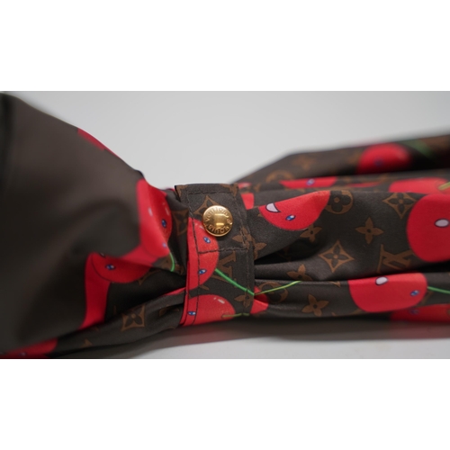 1429 - Louis Vuitton X Takashi Murakami cherry monogram umbrella with leather handle and gold coloured hard... 