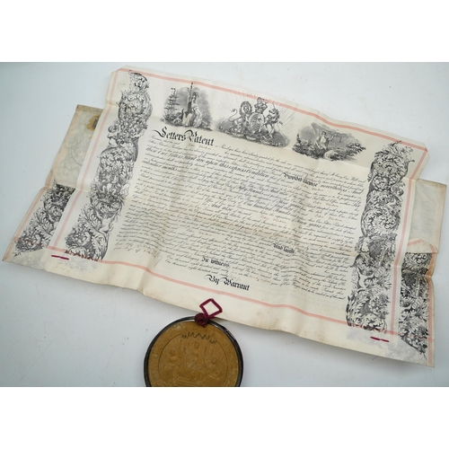 1373 - Edmund Hunt, Patent Agent, 87 St. Vincent Street, Glasgow - A Victorian grant of patent No. 2418, 18... 