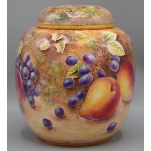 1145 - Royal Worcester ginger jar and cover with fruit decoration, painted by Brian Leaman, signed, H17cm