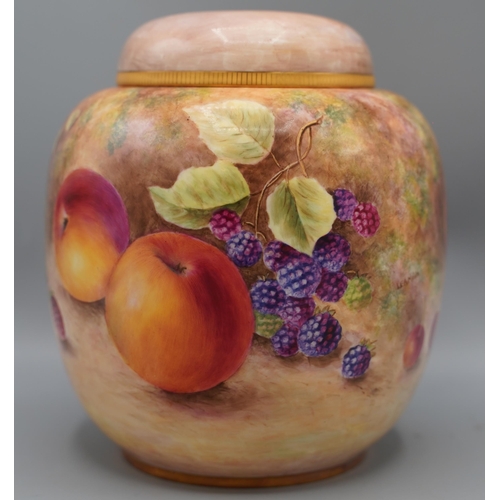 1145 - Royal Worcester ginger jar and cover with fruit decoration, painted by Brian Leaman, signed, H17cm