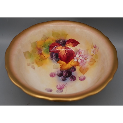 1149 - Royal Worcester circular bowl decorated with blackberries and flowers, painted by Kitty Blake, signe... 