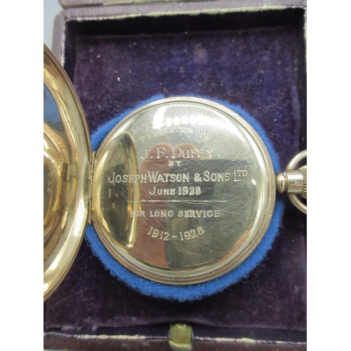 1053 - Vertex 9ct gold keyless pocket watch, signed white enamel Roman dial, subsidiary seconds, E.W.C. Co.... 