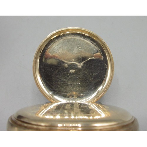 1053 - Vertex 9ct gold keyless pocket watch, signed white enamel Roman dial, subsidiary seconds, E.W.C. Co.... 