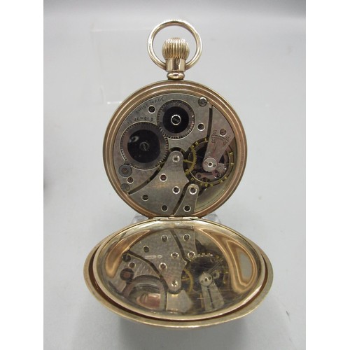 1053 - Vertex 9ct gold keyless pocket watch, signed white enamel Roman dial, subsidiary seconds, E.W.C. Co.... 