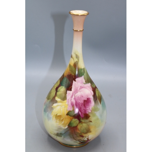 1178 - Royal Worcester bottle form vase painted with roses, H22cm