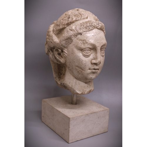 1260 - Roman white marble head of a Noble Woman, 3rd-4th century A.D, hair swept off forehead, braided and ... 