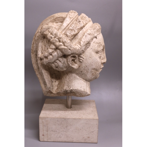 1260 - Roman white marble head of a Noble Woman, 3rd-4th century A.D, hair swept off forehead, braided and ... 